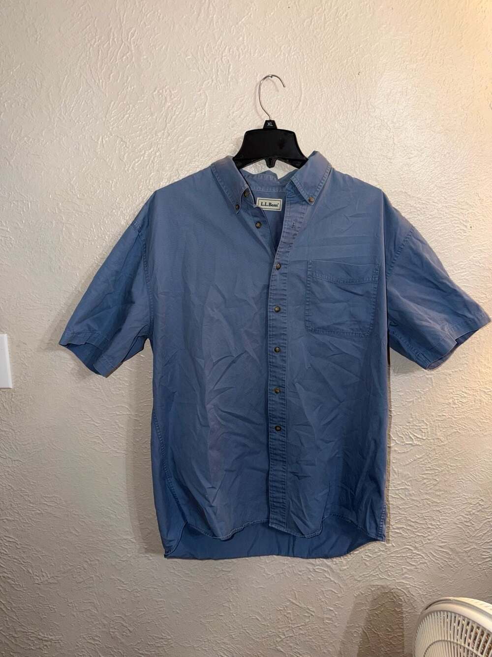 L.L. Bean Short Sleeve Button Down Shirt Men L-Reg Blue 100% Cotton